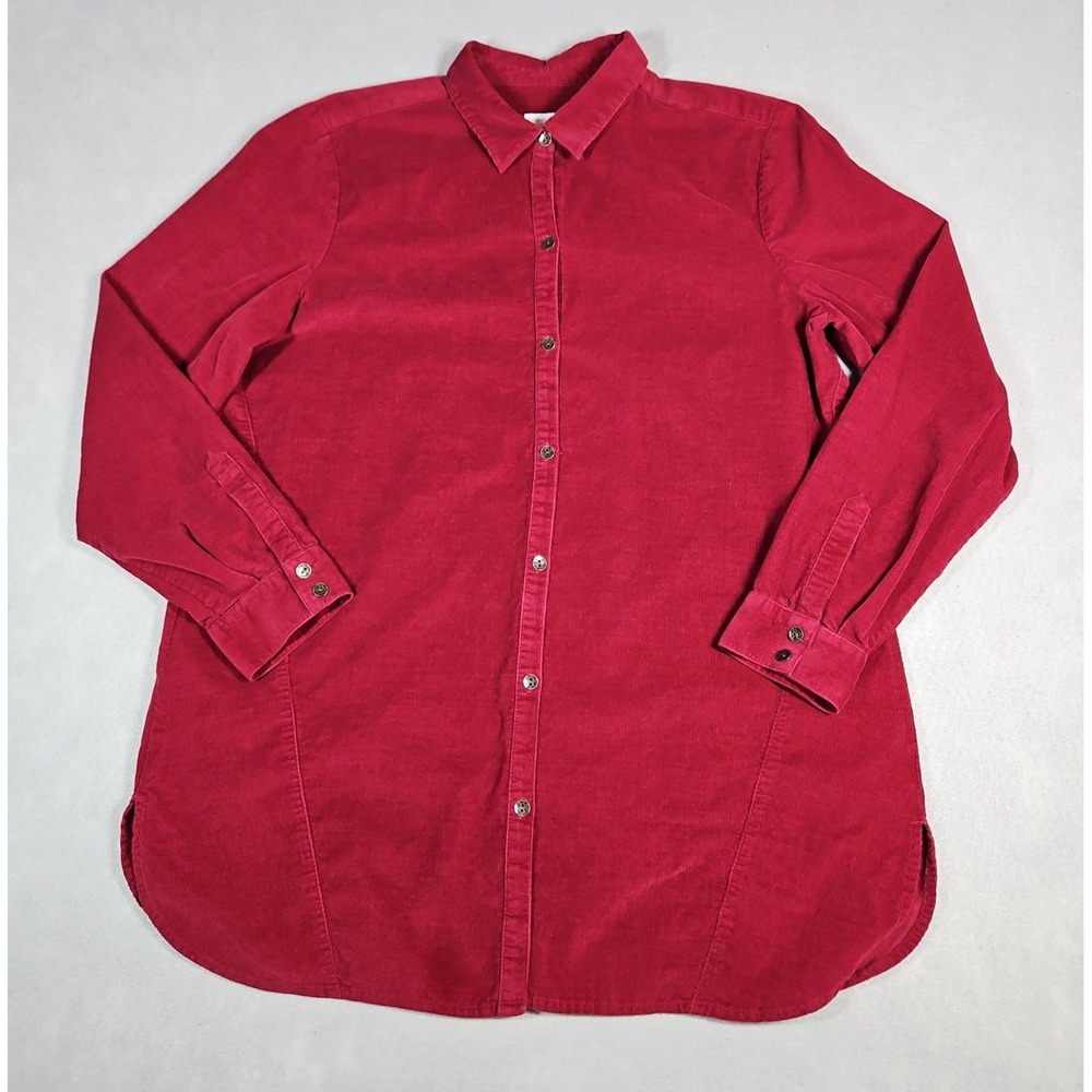 J Jill Womens Maroon Corduroy Button Up Long Sleeve Shirt Size Medium
